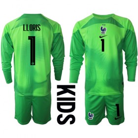 Frankrike Hugo Lloris #1 Målvakt Borta Kläder Barn VM 2022 Långärmad (+ Korta byxor)